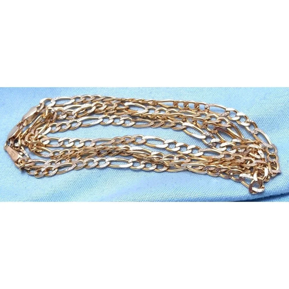 14K Two Tone Multi Color Gold Diamond Cut Figaro Link Chain Necklace 25.25